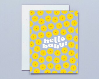 Baby Blooms • Hello Baby Retro Flower Pattern New Baby Card • by @mydarlin_bk