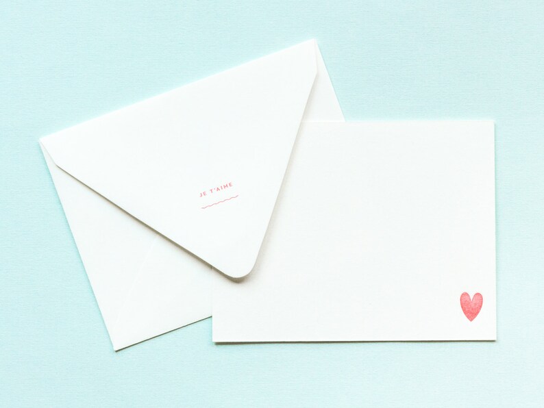 Je T'aime Notevelope Valentines Day Card Anniversary Card Love Card I Love You Letterpress Notecards Heart Cards Printed Envelopes image 3