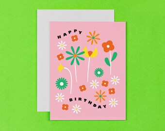 Happy Birthday Fleurs Birthday Card • Happy Birthday Card • Floral Greeting Card • by @mydarlin_bk