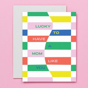 Mom Luck Mother's Day Card with Rainbow Geometric Wavy Checker Pattern, Birthday card for mom by mydarlin_bk image 1