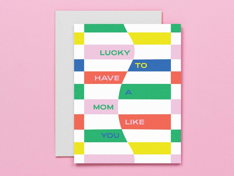 Mom Luck Mother's Day Card with Rainbow Geometric Wavy Checker Pattern, Birthday card for mom by mydarlin_bk image 1