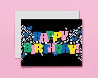 Birthday Garden • Typographic Retro Flowers Happy Birthday Card • by @mydarlin_bk