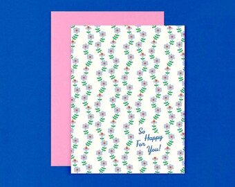 So Happy For You • Retro Floral Wedding Card, Baby Shower Card, Congrats Card • by @mydarlin_bk