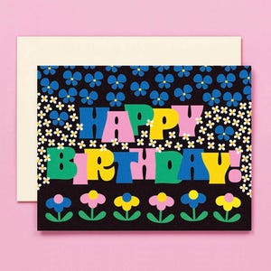 Jardín de cumpleaños • Tarjeta de feliz cumpleaños floral retro tipográfica • por @mydarlin_bk