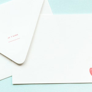 Je T'aime Notevelope Valentines Day Card Anniversary Card Love Card I Love You Letterpress Notecards Heart Cards Printed Envelopes image 1