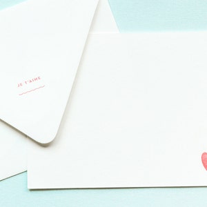 Je T'aime Notevelope - Valentinstagskarte Jubiläumskarte Liebeskarte I Love You - Letterpress Notecards - Herzkarten - Bedruckte Umschläge
