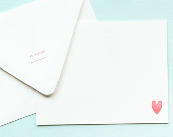 Je T'aime Notevelope - Valentines Day Card Anniversary Card Love Card I Love You - Letterpress Notecards - Heart Cards - Printed Envelopes