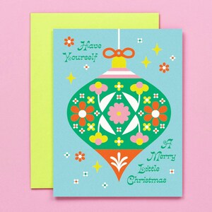Carte de Noël ou jeu de cartes joyeux petit ornement • Joyeux Noël • Cartes de Noël florales rétro • par @mydarlin_bk image 1