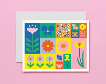 Flowerblock Color Blocked Flower Greeting Card, Set of 8 Minimal Graphic Floral Blank Cards • by @mydarlin_bk