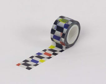 Wavy Baby 25mm Wide Wavy Checker Washi Tape • Black and White Checks Abstract Washi Tape, Geometric Decorative Tape, Gift Wrap Tape