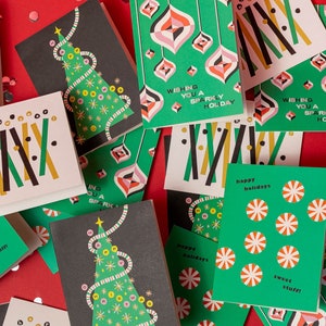 Happy Tree Christmas Card or Card Set Smiley Face Christmas Tree Card or Set of 8 Holiday Cards by mydarlin_bk image 2