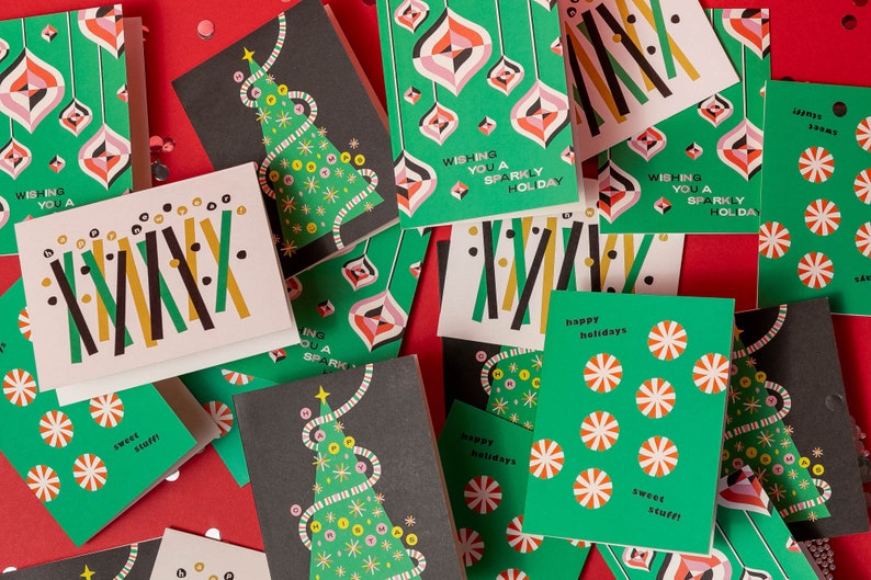 Carte de Noël ou lot de cartes Happy Tree • Carte de sapin de Noël smiley ou lot de 8 cartes de vœux • de @mydarlin_bk image 2