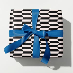 Striple Double Gift Wrap • Black & White Wavy Checker Gift Wrap, Abstract Pattern Wrapping Paper, Modern Holiday Gift Wrap • by @mydarlin_bk