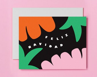 Carte de Noël ou jeu de cartes Feliz Navidad • Carte de Noël floral tropical ou lot de 8 cartes de Noël Feliz Navidad • par mydarlin_bk