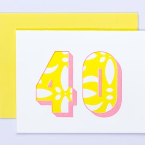 Tarjeta de 40 cumpleaños con tipografía, 40 aniversario, cumpleaños de hito, tipografía ornamental Colección de tipos de madera por mydarlin_bk imagen 1