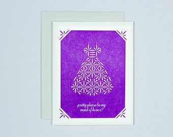 Maid of Honor Proposal - Maid of Honor Card - Will You Be My Maid of Honor - Wedding Party - Letterpress Cards - Block Print Cards