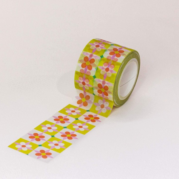 Flower Tiles 25mm Retro Floral Wide Washi Tape • Cute and Colorful Flower Pattern Decorative Tape • Gift Wrap Tape • by @mydarlin_bk