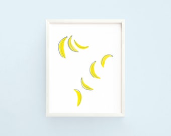 Floating Bananas Print, Hand Painted Gouache Illustration, Fruit Art Print, Foodie Housewarming Gift • by @mydarlin_bk