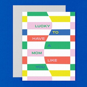 Mom Luck Mother's Day Card with Rainbow Geometric Wavy Checker Pattern, Birthday card for mom by mydarlin_bk image 2