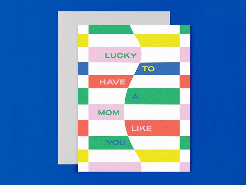 Mom Luck Mother's Day Card with Rainbow Geometric Wavy Checker Pattern, Birthday card for mom by mydarlin_bk image 2