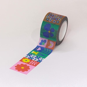 Flowerblock 25mm Colorblock Flowers Wide Washi Tape Cute and Colorful Floral Decorative Tape Gift Wrap Tape by mydarlin_bk image 2