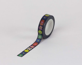 Technicolor Garden 10mm Retro Flowers Skinny Washi Tape • Cute and Colorful Floral Decorative Tape, Gift Wrap Tape • by @mydarlin_bk