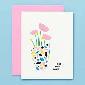 Vaso in terrazzo con auguri di pronta guarigione • Biglietto di auguri di pronta guarigione con vaso di fiori, biglietto di condoglianze floreale • di @mydarlin_bk