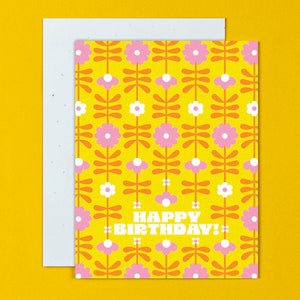Torre de flores • Tarjeta de feliz cumpleaños retro con patrón de tallos de flores • Tarjeta de cumpleaños floral • por @mydarlin_bk