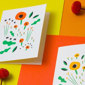 Best Mom Around Mother's Day Card, Mom's Birthday Card, Floral Greeting Card with Poppies Illustration • by @mydarlin_bk