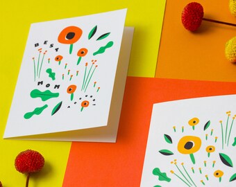 Best Mom Around Mother's Day Card, Mom's Birthday Card, Floral Greeting Card with Poppies Illustration • by @mydarlin_bk