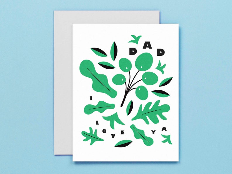 Leaves of Dad, Botanical Father's Day Card with Leaves Illustration Dad I Love Ya Plant Dad Fathers Day Card by mydarlin_bk image 2
