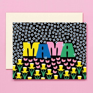 Garden of Mama • Typographic Floral Blooming Garden Midcentury Mother's Day Card • autorstwa @mydarlin_bk