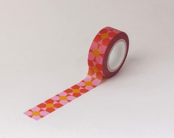 Patchfleurs 15mm Retro Flower Checkerboard Washi Tape • Cute and Colorful Floral Decorative Tape • Gift Wrap Tape • by @mydarlin_bk