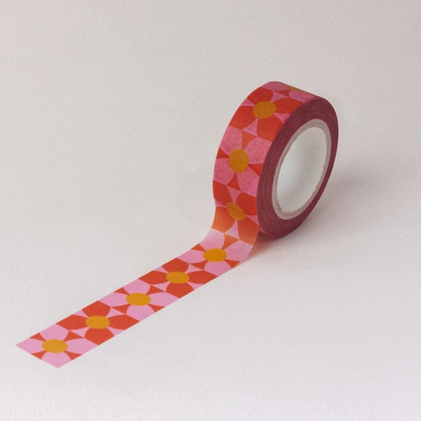 Patchfleurs 15mm Retro Flower Checkerboard Washi Tape • Cute and Colorful Floral Decorative Tape • Gift Wrap Tape • by @mydarlin_bk