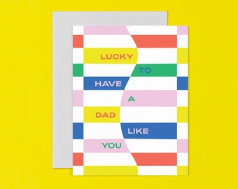 Dad Luck Father's Day Card • Abstract Geometric Wavy Rainbow Checker Pattern Dad Card • by @mydarlin_bk