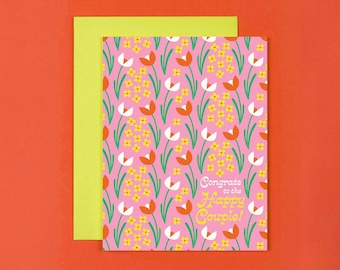 Mariage tulipe • Couple heureux motif fleur carte de félicitations pour mariage, carte de fiançailles, carte de douche de mariage pour couple • par @mydarlin_bk