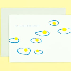 Sunny Days • Carte « Une pensée pour vous avec des œufs ensoleillés » et carte Bonne chance avec des jeux de mots sur les œufs • par @mydarlin_bk