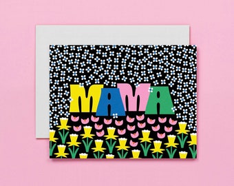 Garden of Mama • Typographic Floral Blooming Garden Midcentury Mother's Day Card • by @mydarlin_bk