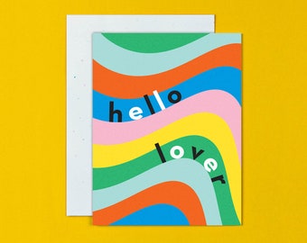 Hello Lover Psychedelic Swirly Rainbow Anniversary Card, Valentine's Day Card, Love Card or Friendship Card • by @mydarlin_bk