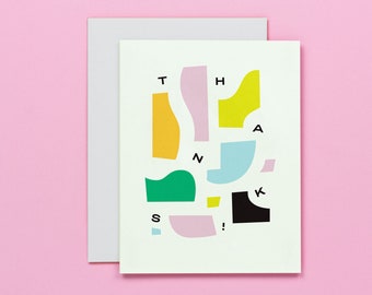 Thanks Abstract Pieces and Shapes Typographic Thank You Card or Thank You Card Set • by @mydarlin_bk
