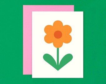 Flower Friend No. 4, Love Orange Botanical Blank Art Card • by @mydarlin_bk