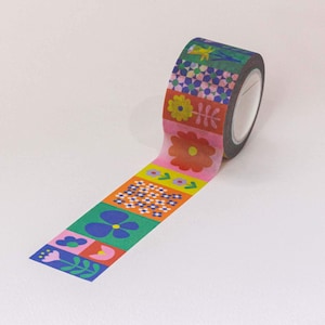 Flowerblock 25mm Colorblock Flowers Wide Washi Tape • Cute and Colorful Floral Decorative Tape • Gift Wrap Tape • by @mydarlin_bk