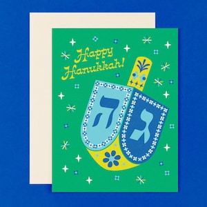 Carte de Hanoucca florale rétro Dreidel • Carte de Hanoucca colorée ou coffret de 8 cartes • de @mydarlin_bk