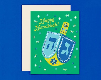 Retro Floral Dreidel Hanukkah Card • Colorful Hanukkah Card or Boxed Set of 8 Cards • by @mydarlin_bk