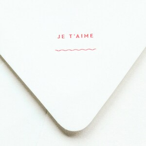 Je T'aime Notevelope Valentines Day Card Anniversary Card Love Card I Love You Letterpress Notecards Heart Cards Printed Envelopes image 2