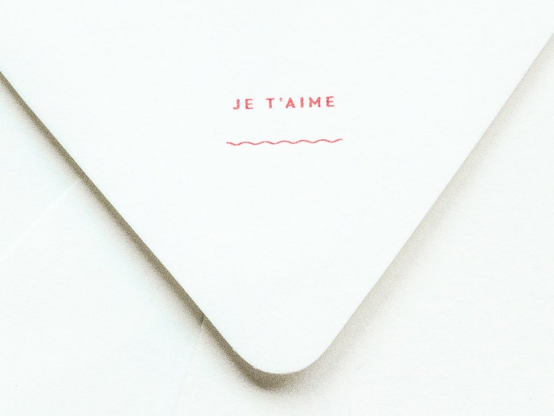 Je T'aime Notevelope Valentines Day Card Anniversary Card Love Card I Love You Letterpress Notecards Heart Cards Printed Envelopes image 2