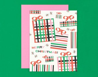 Pile of Presents Merry Christmas Card or Set of 8 Christmas Cards • by @mydarlin_bk