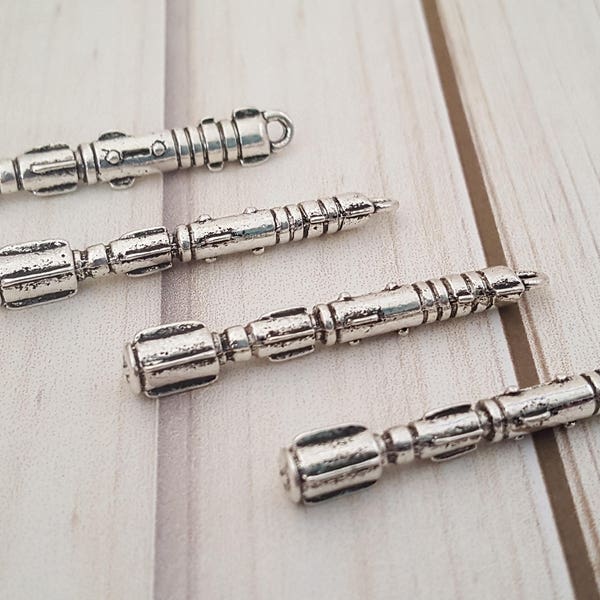 4 Antiqued Silver Sonic Screwdriver Charms | 10th Doctor | 11th Doctor | 2024