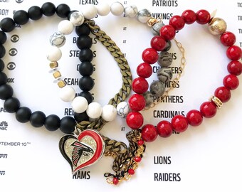 Beaded Stackable Stretch Atlanta Falcons Football Bracelet Set