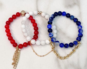 Beaded Stackable Stretch Bracelets in Red, White, and Blue's Perfect for July 4th, Memorial Day, School Spirit